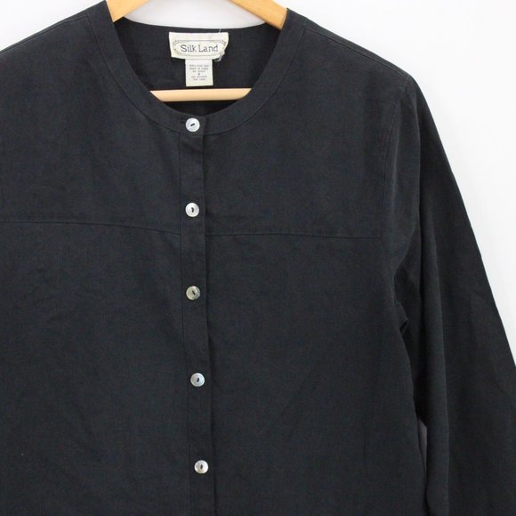 Vintage Silk Land Blouse Top Womens Black Button Front Long Sleeve Size Small S - Picture 2 of 9